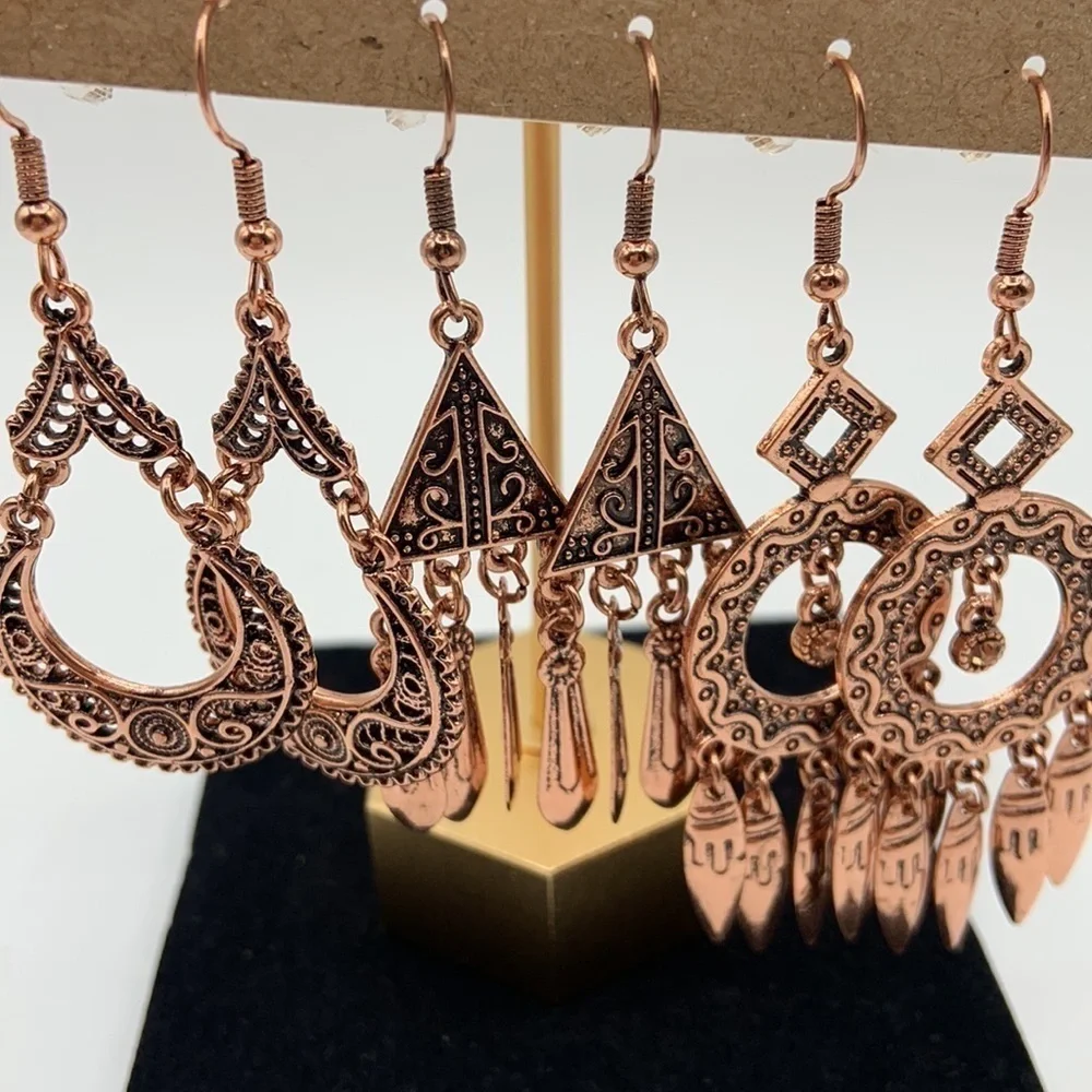 Rose Gold Boho 3 Pc. Drop Earrings Set New‎ with tags!